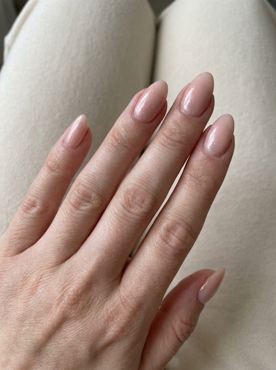 Nude Gloss with Fine Shimmer Nails als Nägel Inspiration Sommer Schlicht Inspiration 2026
